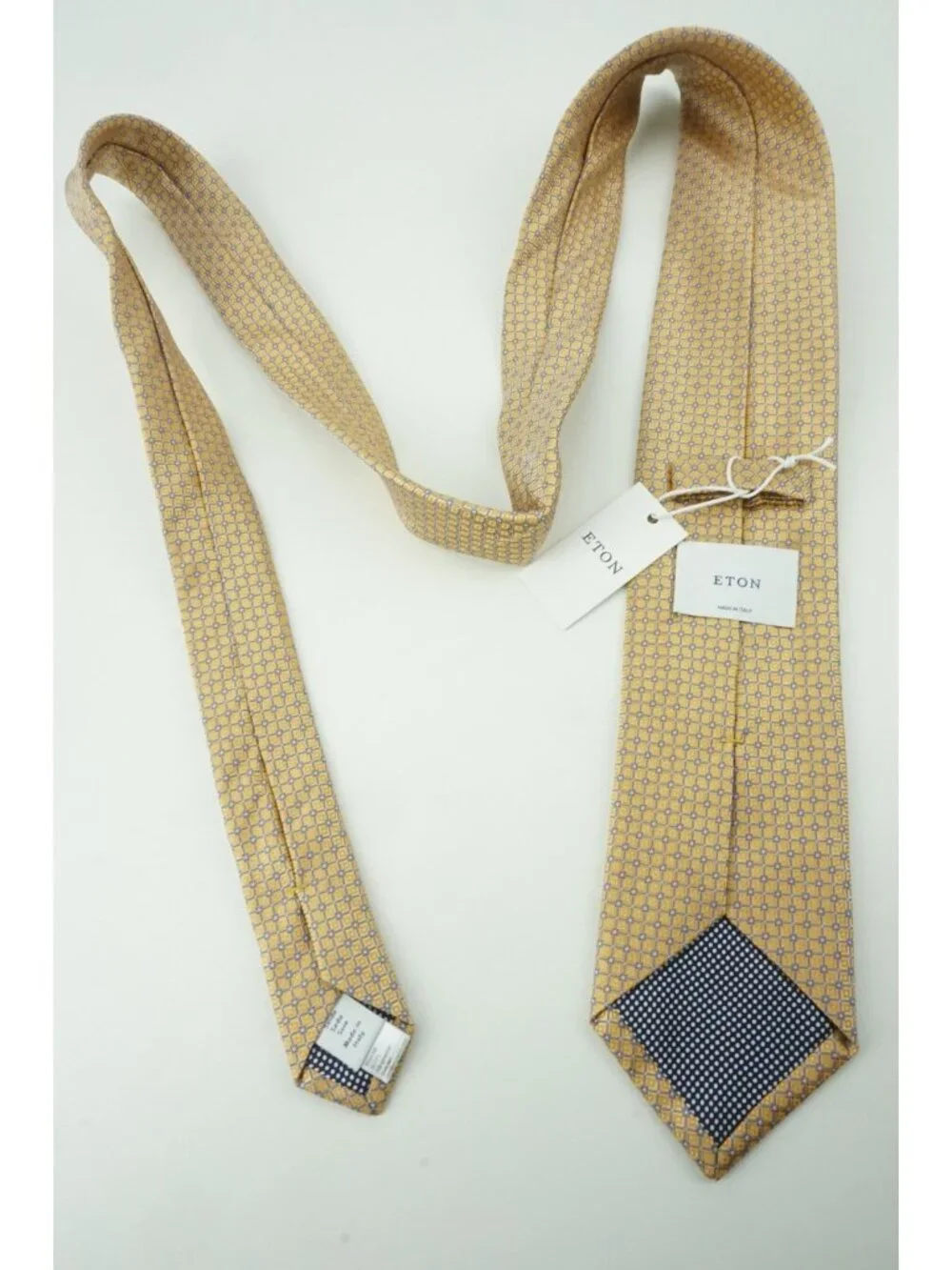 Eton Butter Yellow Lapis Blue Ditsy Micro Flower 100% Silk Tie Brand New Tags
